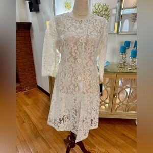 Leslie Fay Floral Lace Overcoat- Ivory